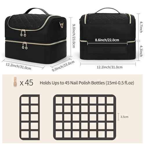 CUBETASTIC Nail Polish Organizer, Portable Nail Polish Storage Case Holds 45 Bottles Nail Polish & Nail Lamp, Travel Nail Supplies Organizer for Nail Tech Kit & Manicure Tools