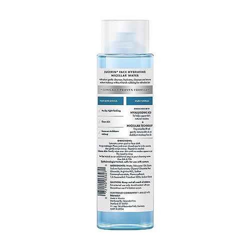Eucerin Face Gentle Cleansing Hydrating Micellar Water with Hyaluronic Acid, Face Cleanser and Makeup Remover, Fragrance Free and Non-Drying for All Skin Types, 13.5 Fl Oz Bottle