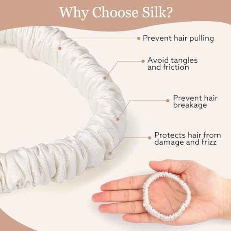 5 Pcs 19 Momme Pure Mulberry Silk Skinny Scrunchies and Ponytail Holders for Women's Hair Sleep