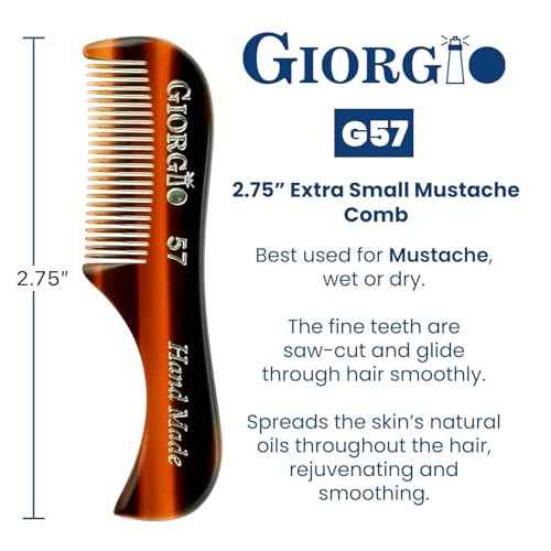 Giorgio G57 Extra Small 2.75 Inch Men's Fine Toothed Beard and Mustache Comb for Facial Hair Grooming and Styling. Wallet Pocket Comb Handmade of Quality Durable Cellulose, Saw-Cut and Hand Polished