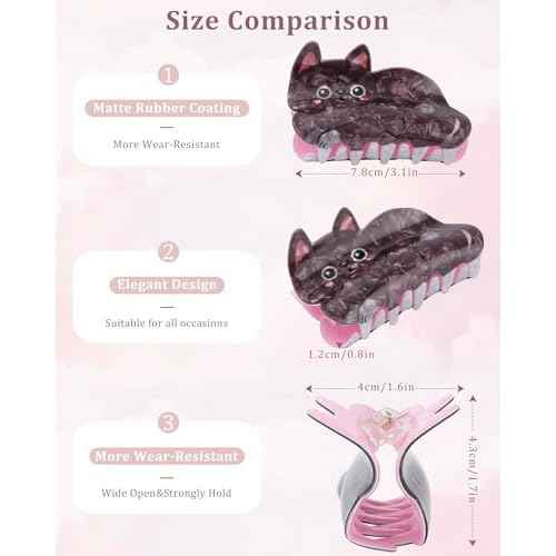 Molans 3Pcs Animal Claw Clips for Women, Small Cat Clips for Girls, Cute Hair Clamp Accessories Gift for Birthday Party