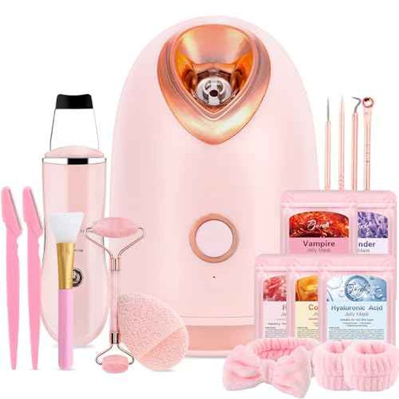 Facial Steamer Spa Kit, Skin Scrubber, Nano Ionic Face Steamer for Deep Cleaning Unclogs Pores, Warm Mist Humidifier Steamer for Face Home Sauna SPA