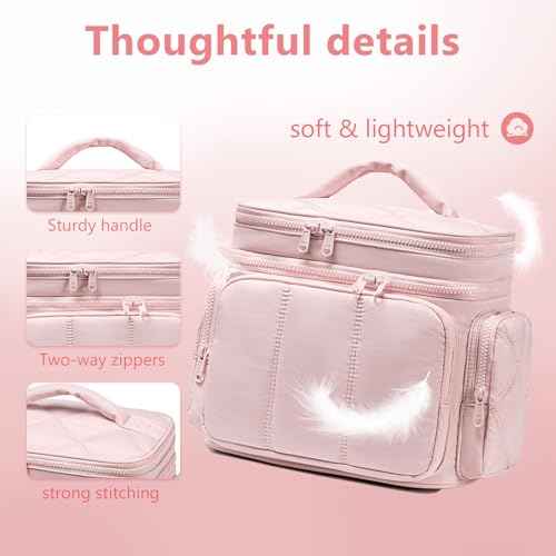 LEDAOU Travel Toiletry Bag for Women, Quilted Cosmetic Makeup Bag Organizer with Double Deck, Large Wide-open Travel Bag for Toiletries, Essentials