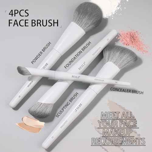 BEILI Makeup Brush Set,White Makeup Brush Set, 12 Vegan Makeup Brushes for Powder Foundation, Concealer, Eyebrows, Eyeshadow, Contour, Eyeliner, Blender Eye Brush (White)