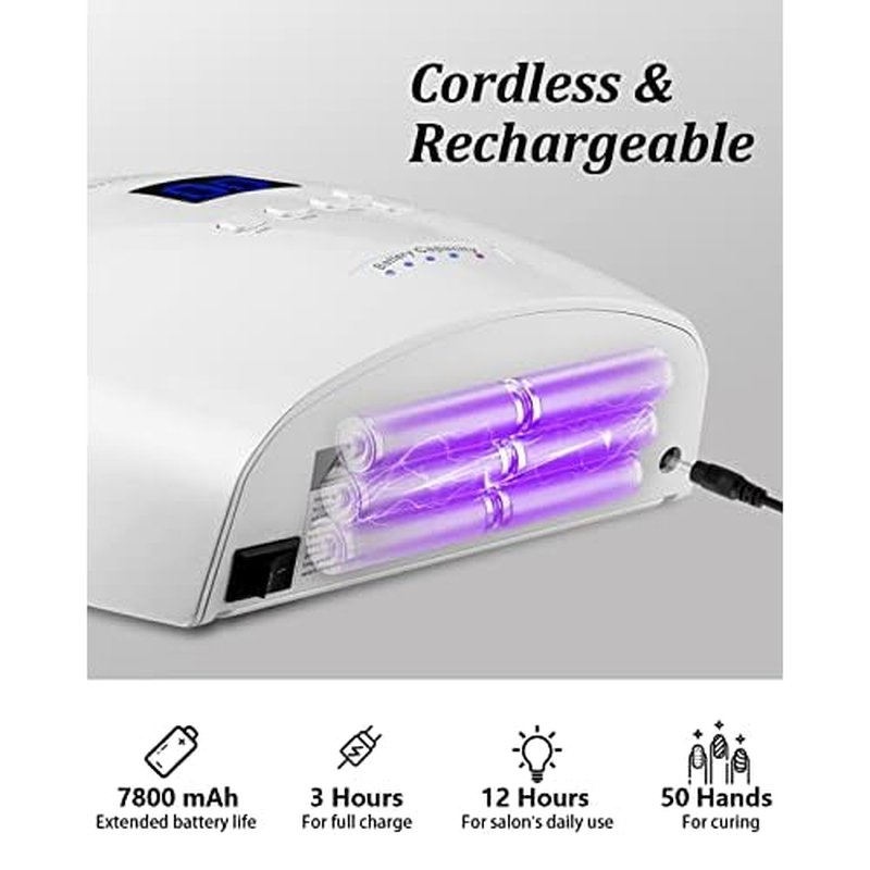 UV LED Nail Lamp, Cordless Gel Polish Dryer for Professional Gel Manicures - White
