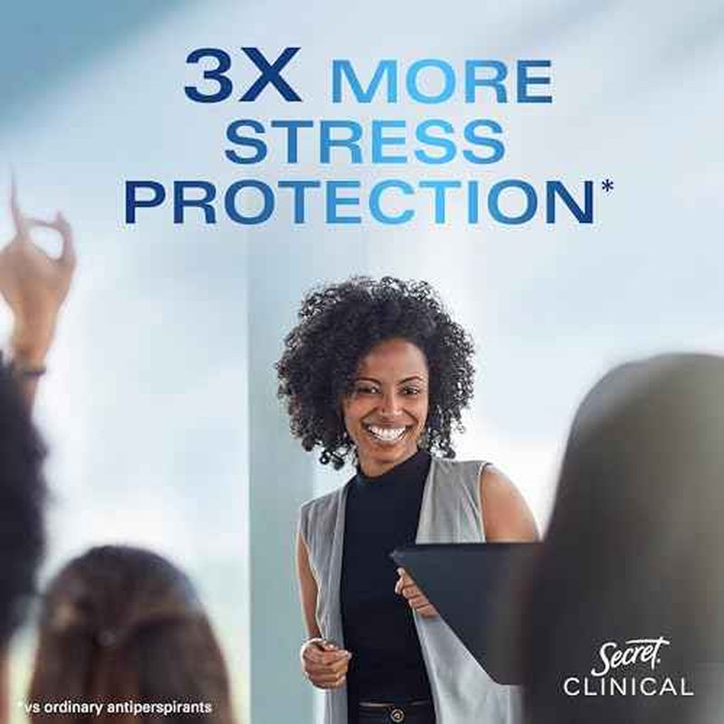 Secret Clinical Strength Antiperspirant Deodorant for Women, 3X Stress Protection, 72hr Sweat & Odor Protection, PH Balancing Minerals, Invisible Solid, Completely Clean Scent, 0.5 oz