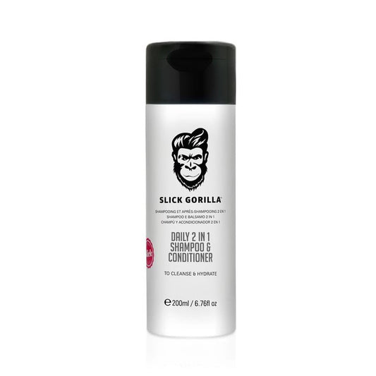 Slick Gorilla 2 in 1 Shampoo and Conditioner for Men 200ml / 6.76 fl oz | Cleans, Strengthens, Hydrates | Infused with Natural Ingredients | Healthy Fresh Hair | All-in-One Daily Grooming Solution