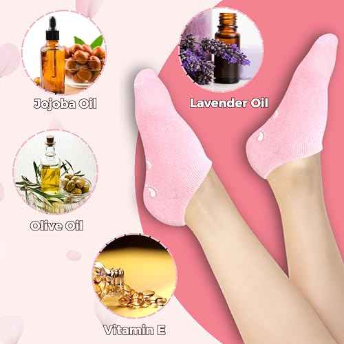 Moisturizing Socks for Dry Cracked Feet Women and Men Hydrating Gel Spa Sock Foot Moisturizer During Overnight (1 Pair (Pink))