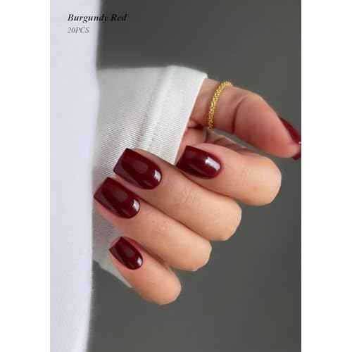 Semi Cured Gel Nail Strips (Burgundy Red), 20 Pcs Gel Nail Wraps, Stickers, UV Light Required, Salon Quality, Long Lasting