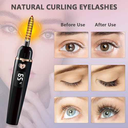 Heated Eyelash Curler - Eyelash Curlers Heated 4 Temperature Modes| Rechargeable Electric Eyelash Curler Pro| Heated Lash Curler for Women with Eyelash Comb Heat up in 8s Anti-Burn Design (Black A)
