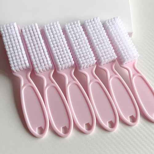6 Pcs Nail Brush for Cleaning Fingernails, Handle Grip Cleaning Brush for Nail and Toenail, Nail Dust Brush Manicure Pedicure Tools Scrubbing Brush, Pink