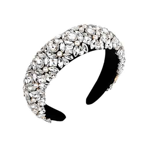 Jaciya Rhinestone Headband Bling Sparkly Crystal Diamond Headband Pearl Hairband Fashion Padded Head Band for Girls Women Hair Accessories
