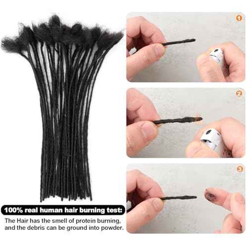 8inch 60 Strands 0.2cm Width 100% Human Hair Dreadlock Extensions, Full Handmade Loc Extensions Human Hair for Men Women Kids, Permanent Dread Extensions(Natural Black)