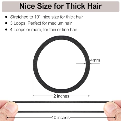 Black Hair Ties No damage 280 Bulk Pack, 4MM Ouchless Elastic Hair Bands for Women's Hair Elastic Ponytail Holders for Ponytails, Thick, Medium, Thin, Fine & Short Hair