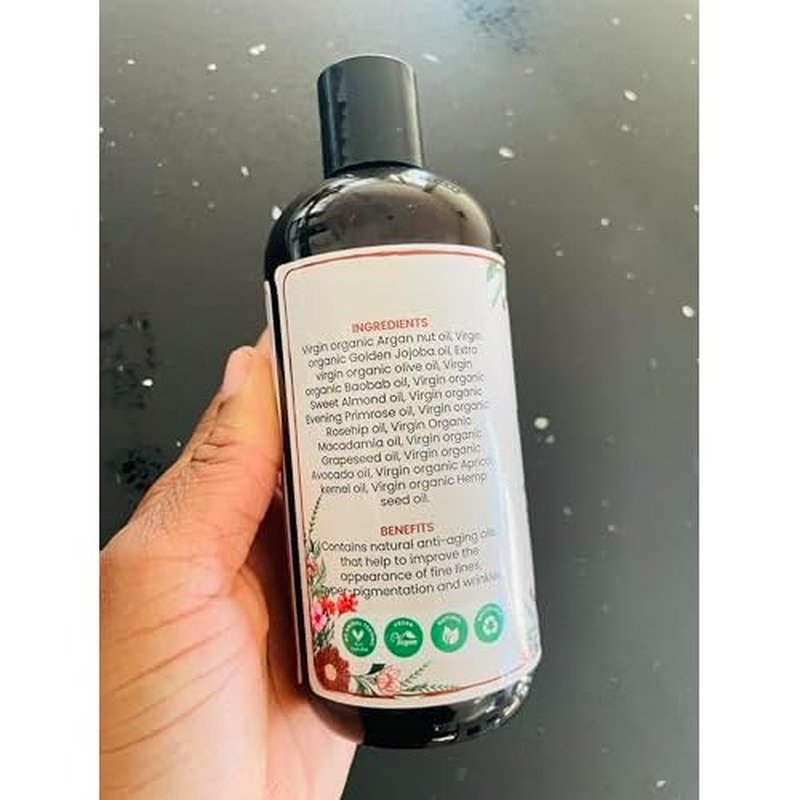 Organic Face and Body Oil Unique blend of 12 virgin organic carrier oils | Use as is or for making lotions, body butters, serums, soaps-12 oz (12)