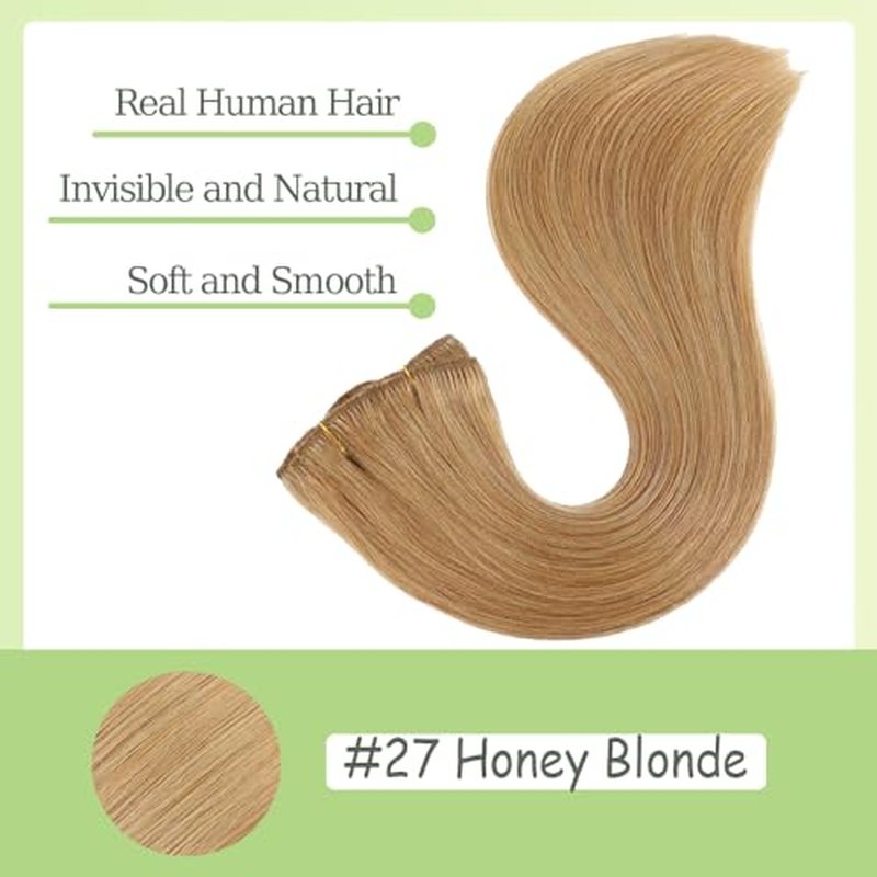 20 Inch #27 Blonde Clip in Hair Extensions - Real Remy Human Hair, 120g 7pcs, Honey Blonde Human Hair Extensions Clip ins for Women