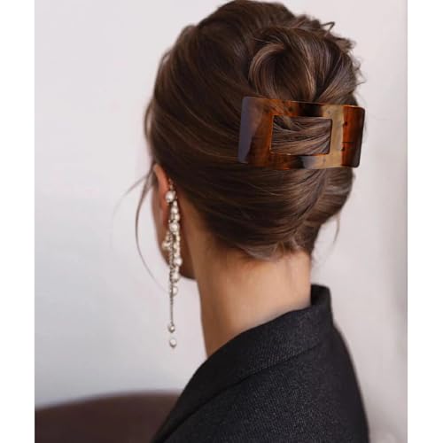Velscrun Flat Hair Clips for Women Girls, Matte Lay Flat Claw Clips, Strong Hold Large Side Hair Clip All Hair Types, French Duck Billed Non Slip Grip Daily Styling Amber Leopard Hair Jaw Claw Clip