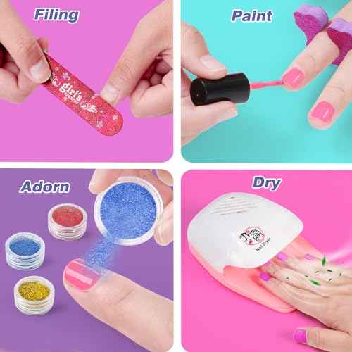 Kids Foot Spa & Nail Kit Set, Kids Spa Day Kit for Girls, Massage Foot Soak Tub and Nail Dryer, Manicure Pedicure Art Salon Girl Gift for 5-12, Christmas Birthday Gifts