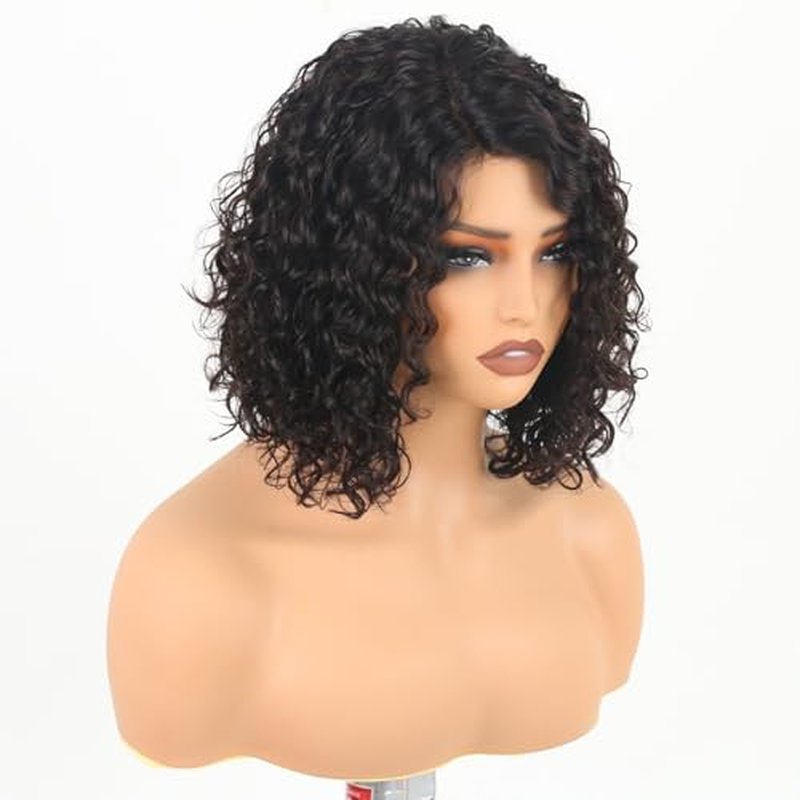 12 Inch Deep Curly Bob Wig Short Curly Human Hair Wigs for Women Jerry Curl Side Part Lace Front Wigs 100% Brazilian Remy Human Hair Wear and Go Glueless Wig 12A Natural Color