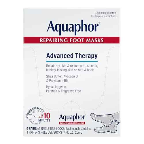 Aquaphor Repairing Foot Masks, Moisturizing Socks for Dry Feet, Hydrating Foot Care Treatment with Avocado Oil and Shea Butter, Pack of 6