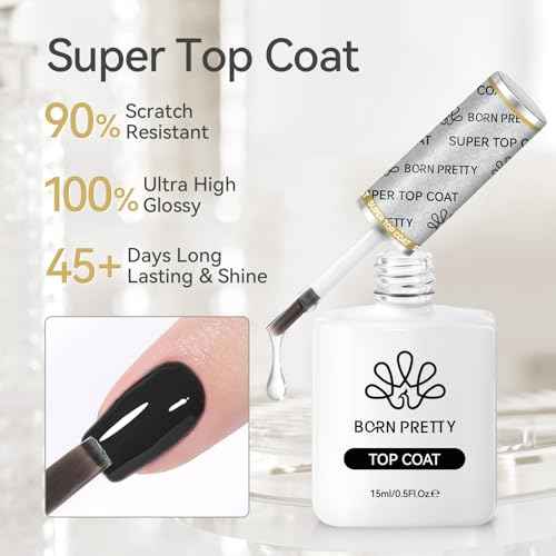 Born Pretty Gel Top Coat,15ml Gloss Base and Top Coat Set, No Wipe Super Top Gel Not Chip or Peel and Long Lasting Base Gel Top Gel for Nail Art