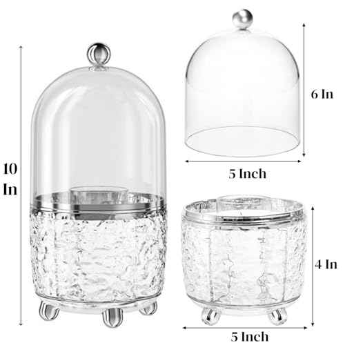 Rotating Makeup Brush Holder, Dustproof Cosmetic Tools Organizer with Lid, 360¡Æ Spinning Covered Brushes Storage with Anti-slip Pads for Vanity, Bathroom Countertop & Bedside Table, Clear