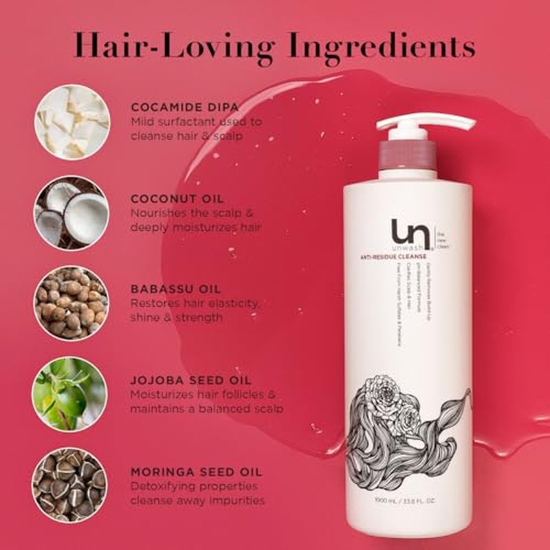 unwash Anti-Residue Cleanse - Gentle, Ph-Balanced Clarifying Shampoo for Build-Up, Dirt and Oil, Safe for All Hair Types, 33.8 fl oz