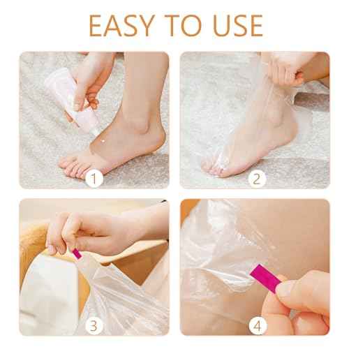 Quacc 100 PCS Plastic Disposable Foot Covers, Paraffin Bath Liners for Feet, Clear Foot Mask Socks for Pedicure, Spa, Trial Shoe