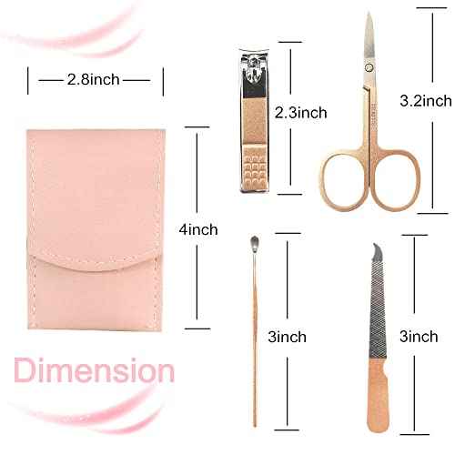 Manicure Set, Professional Women Nail Clippers Kit 4PCS£¬ Stainless Steel Nail Cutter Care Tools Professional Grooming Kits, PU Leather Travel Case £¨rose gold£©