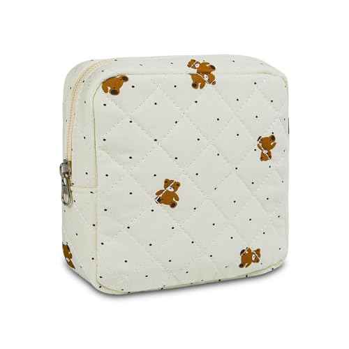 Small Floral Quilted Makeup Bag, Coquette Aesthetic Travel Toiletry Organizer for Women, Lightweight Cotton Cosmetic Pouch