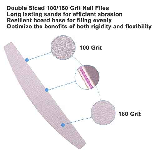 Nail File and Buffer (10 Pcs), Buffer Block Nail Files Double Sided 100/180 Grit for Acrylic and Natural Nails, fingernail Emery Board Buffing Blocks Manicure Set Nail Care kit Tool Halfmoon Arc