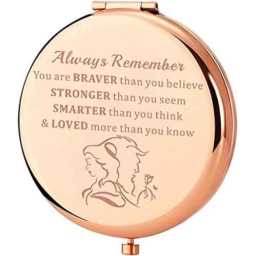 KEYCHIN Princess Movie Pocket Mirror Princess Belle Fans Gifts Always Remember You are Braver Stronger Smarter Than You Think Compact Mirror for Women Girls Teenagers (Beauty Mirror-RG)