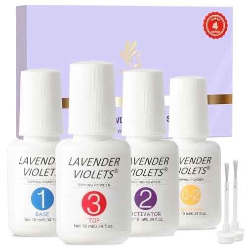 Lavender Violets Dip Powder Liquid Set with Nail Primer, Activator, Base and Top Coat Long Lasting for Dip Powder Nail Kit J781