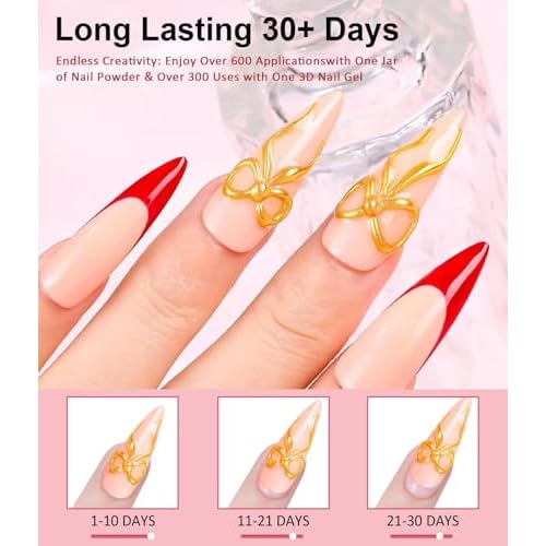 3D Nail Gel and Chrome Nail Powder BISHENGYF - 15g No Wipe 3D Sculpting Gel with Rose Gold Pink White Chrome Powder Non-Sticky Nail for Home Art DIY