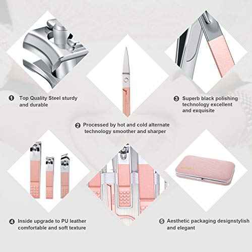 Manicure Set, Travel Mini Nail Clippers Kit Pedicure Care Tools, 10pcs Stainless Steel Grooming kit (Pink)
