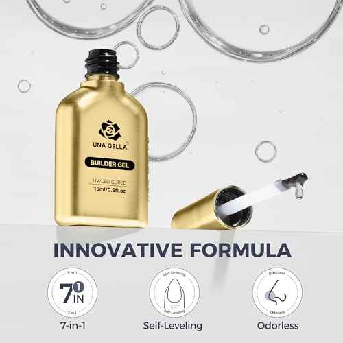 UNA GELLA Builder Gel For Nails, 7 In 1 Clear Hard nail Strengthener Builder Gel For Apex Building/Nail Extension, Led Lamp Needed