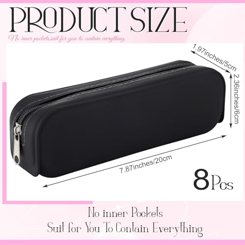 8 Pcs Silicone Pencil Case Pen Zipper Pouch Bags Aesthetic Operation Christmas Holiday Gifts Stationery Travel Toiletry Makeup Coin Organizer Waterproof Christian (Black)