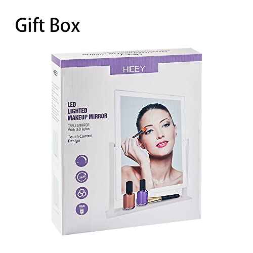 HIEEY Lighted Makeup Mirror, Hollywood Vanity Mirror with Lights, Three Color Lighting Modes, and 5X Magnification Mirror, Smart Touch Control, 360¡ÆRotation (14.1in,White,Gift Box)
