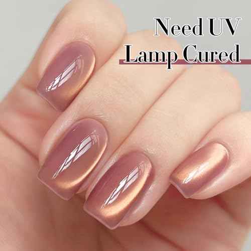 Double Rhythm 15ML Ice Glass Cat Eye Gel Polish with Magnet Holographic Glitter Shimmer Translucent Sheer Color Salon Soak Off Magnetic Nail at Home (Golden Violet-MC1129)