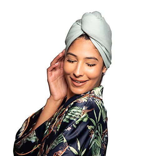 Tee Shirt Drying Wrap, Frizz Free, Soft & Lightweight&Flexible, Hair Drying Turban, Gentle Drying Towel Wrap with Button, for Long Hair (Sage)
