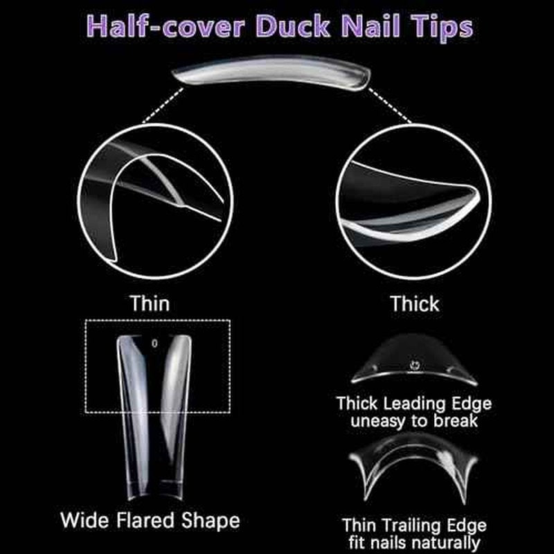Laza 600pcs Long Duck Nail Tips 12 Sizes Box-packed Clear Duck Nails Half Cover Wide Nail Tips French False Nail Tips for Acrylic Nails Extension Tips ? 41MM