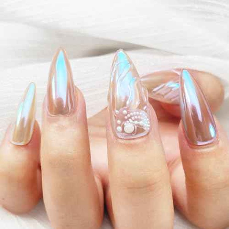 Unicorn Chrome Nail Powder, Aurora Unichrome Mermaid Aurora Nail Powder Pigment Pearlescent Nail Art Glitter Decoration for Home DIY Nail Salon Manicure - Glacier Ocean