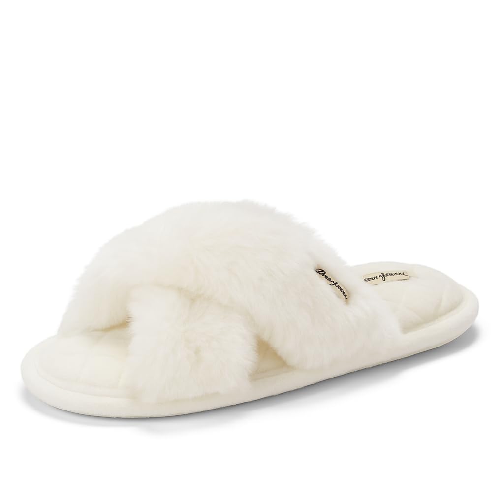 Dearfoams Women’s Acquired Style & Danielle Pheloung Exclusive Memory Foam Jessica Cozy Bow Cross Band Slide Slippers