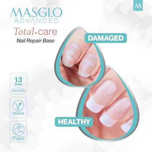 MASGLO Advanced Nail Recovery Base, Strengthening & Thickening Treatment, Fast-Drying Total Care Formula, Tea Tree Oil + Plant Proteins, Vitamin-Enriched Hydrating Base Coat, Nude Tone Color & Shine