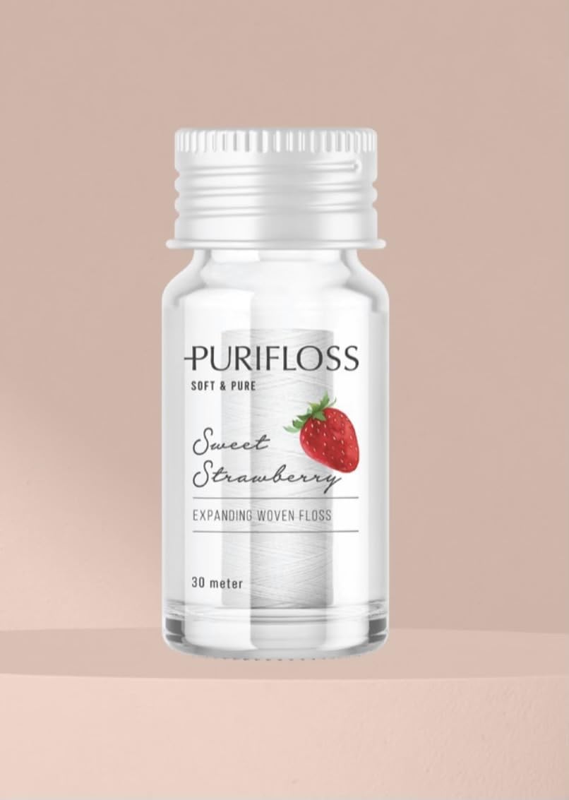 PURIFLOSS Premium Expanding Woven Dental Floss, PTFE & PFAS Free, Sweet Strawberry, Eco-Friendly, Vegan, Cruelty-Free, Dentist Recommended, Teen & Kid Friendly (33 Yards)