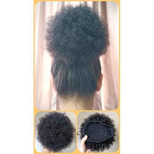 Afro Puff Drawstring Ponytail Human Hair Small Kinky Curly Ponytail Buns Hairpieces 8A Brazilian Virgin Hair Short Clip In Ponytails for Black Women Girls Kids 6 Inch Natural Black