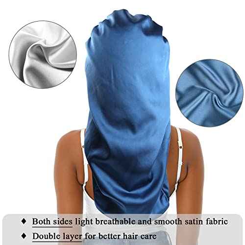 Extra Large Satin Bonnet Sleep Cap for Women, Double Layer Silky Hair Bonnet with Tie Band for Braids/Curly/Long Hair - Royal Blue