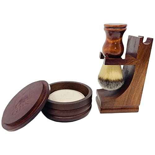G.B.S GENTS Men's Wood Shaving Bowl & Shave Brush Set ? Premium Shaving Kit with Stand, Synthetic Shave Brush & Signature All Natural Soap ? Grooming Gift for Men,Wet Shaving Essentials