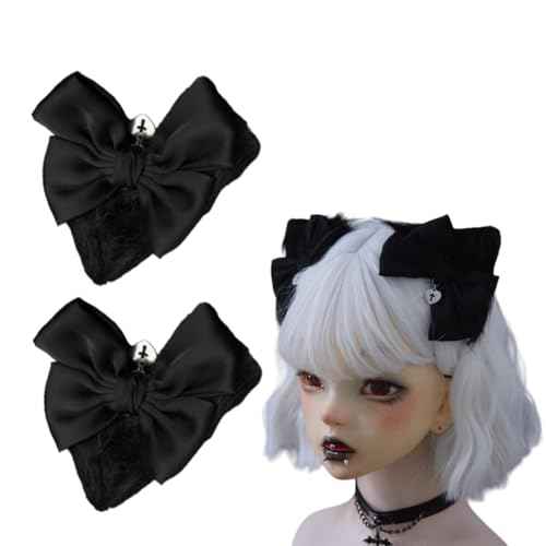 2 Pcs Halloween Gothic Hair Clips Black Lolita Bow Plush Cat Ear Hairpins Hair Barrettes for Women Girls Hair Accessories Cosplay Halloween Party Tea Party