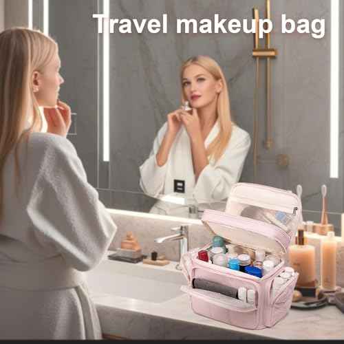LEDAOU Travel Toiletry Bag for Women, Quilted Cosmetic Makeup Bag Organizer with Double Deck, Large Wide-open Travel Bag for Toiletries, Essentials